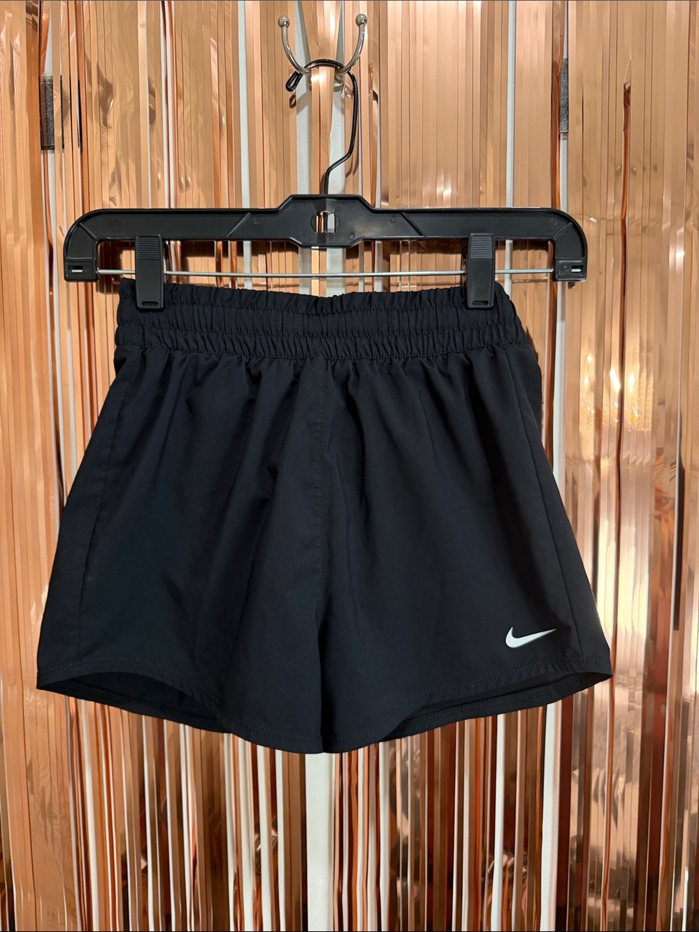 Nike Black Athletic Shorts with White Swoosh - Kids Small